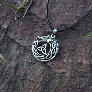 GUNGNEER Celtic Viking Dragon Trinity Knot Pendant Necklace Cross Wings Key Chain Jewelry Set