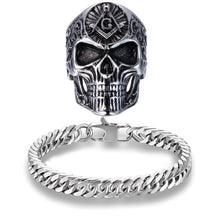 Load image into Gallery viewer, GUNGNEER Masonic Freemasonry Ring Cuban Chain Stainless Steel Bracelet Jewelry Set