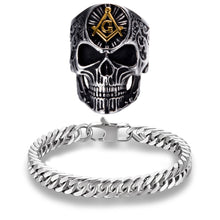 Load image into Gallery viewer, GUNGNEER Masonic Freemasonry Ring Cuban Chain Stainless Steel Bracelet Jewelry Set